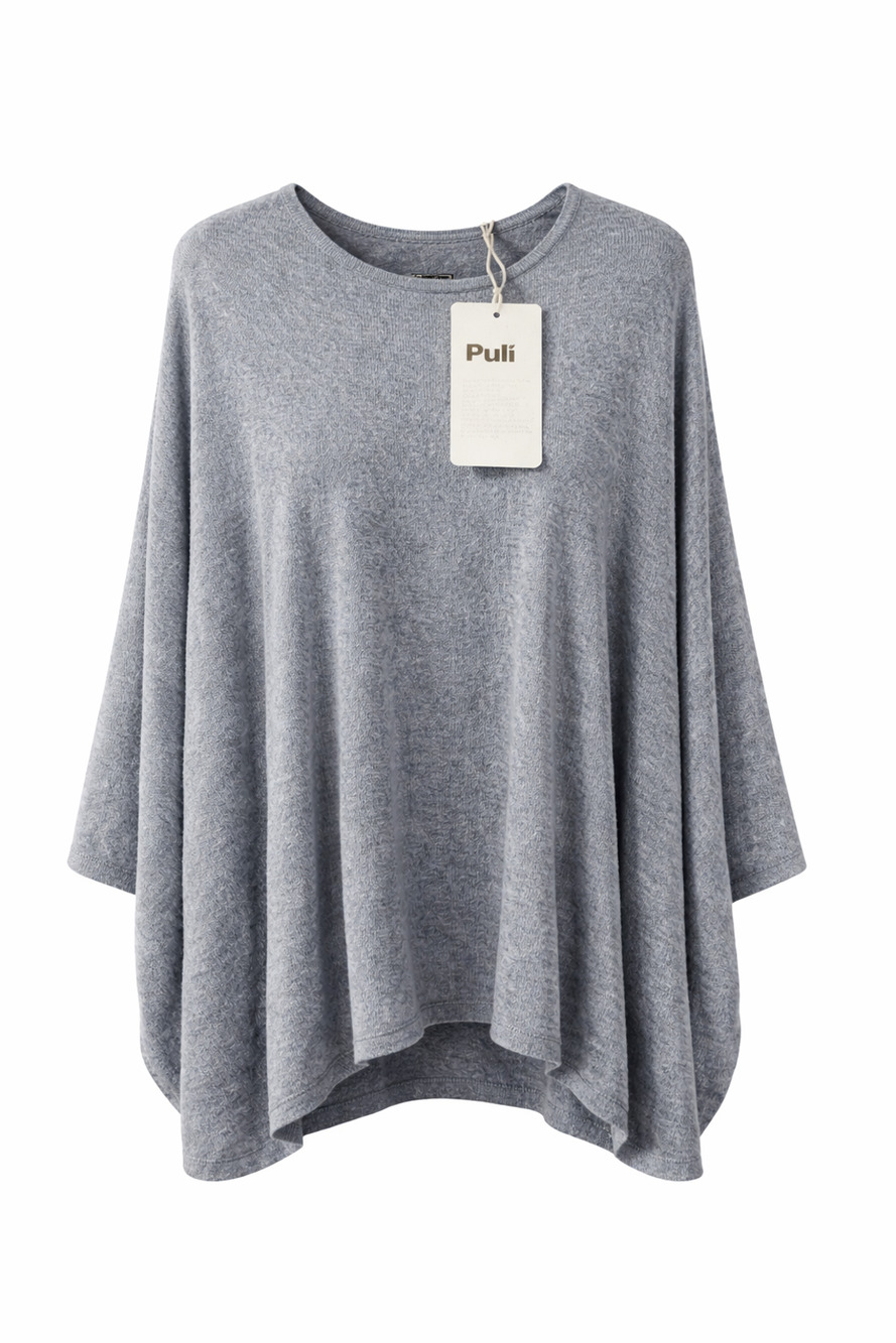 Cozy Minimalist Lounge Poncho Sweater Soft Draped Knit Top Puli Small